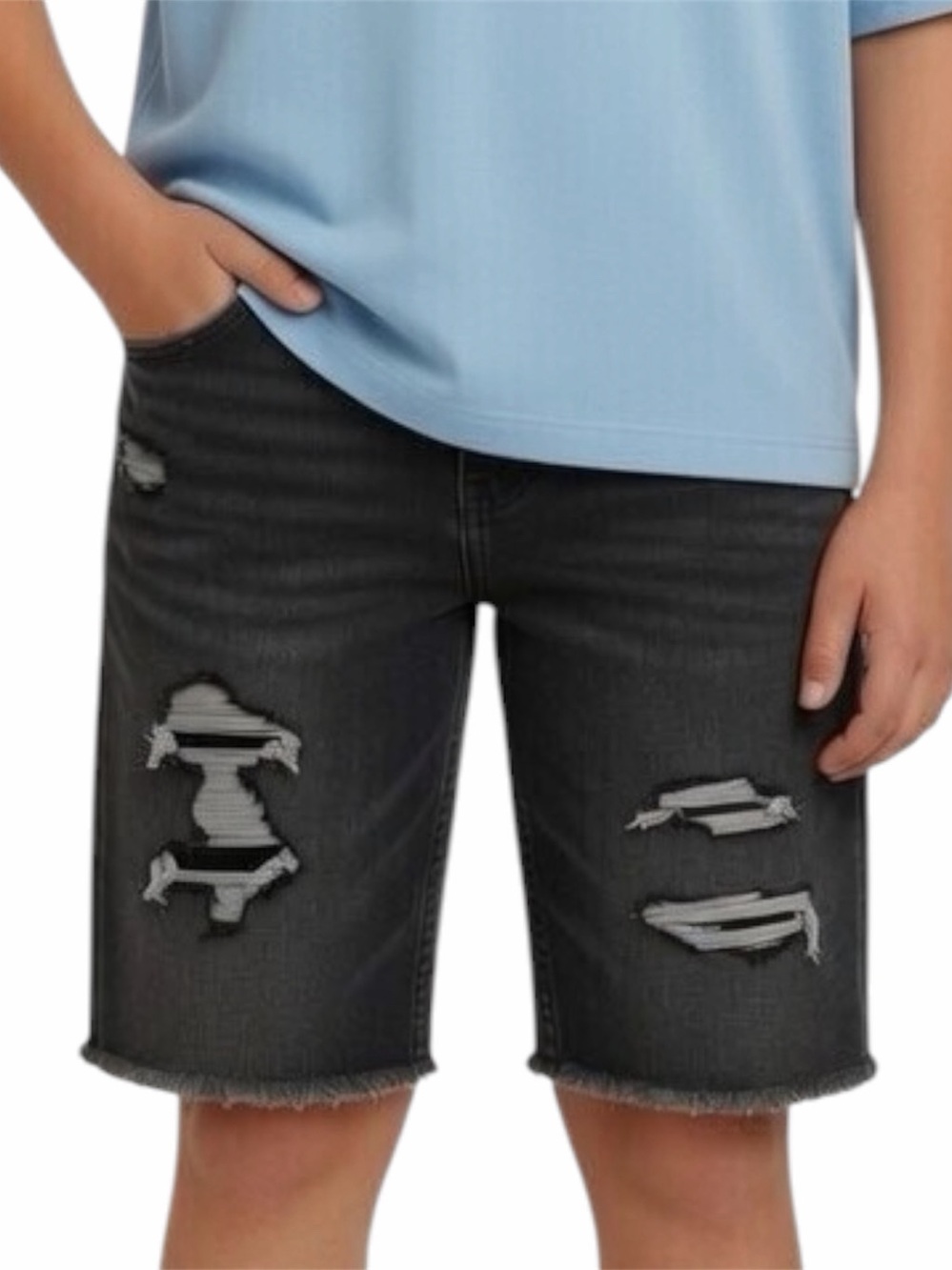 Distressed Black Denim Shorts